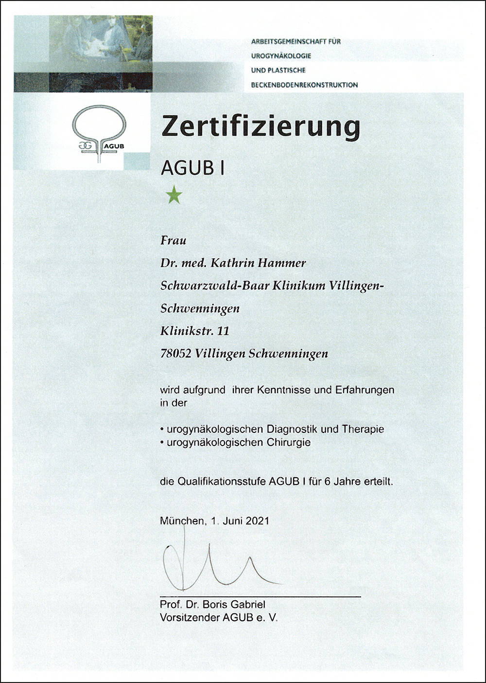 Zertifikat AGUB